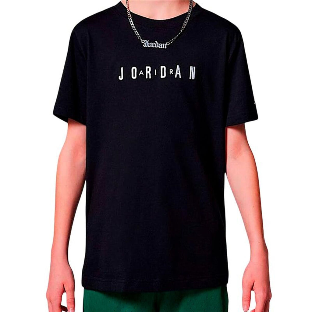 Child's Short Sleeve T-Shirt Jordan Mj Wordmark Emb Crew Black